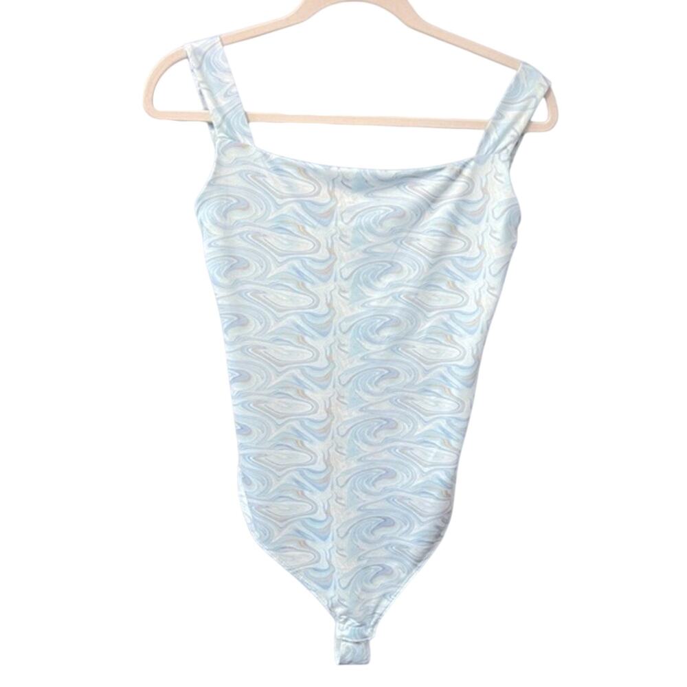 Le Lis Bodysuit Marbled Blue with back cut out size large